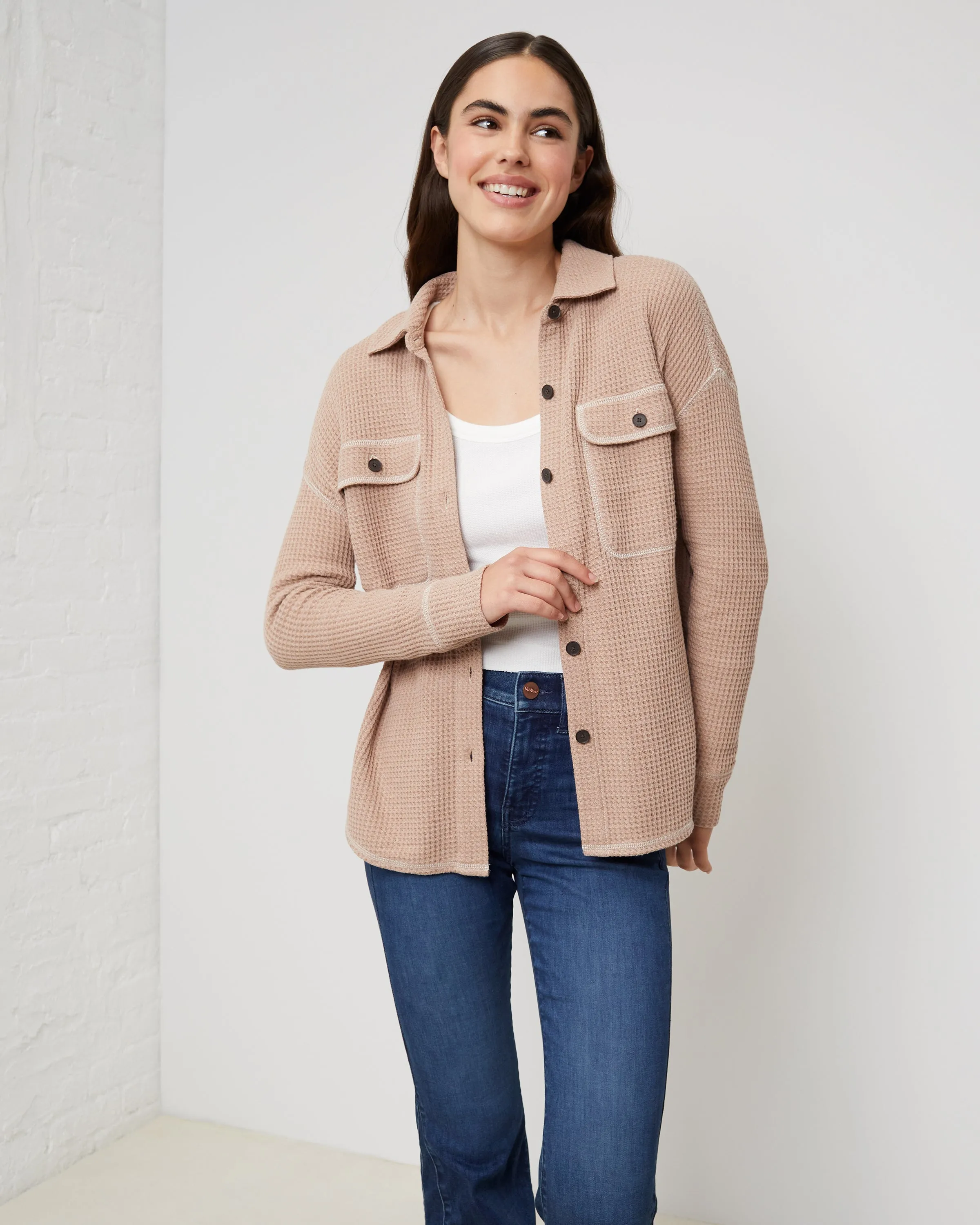 Cozy Up Waffle Button-Down Shirt sold by UpWest