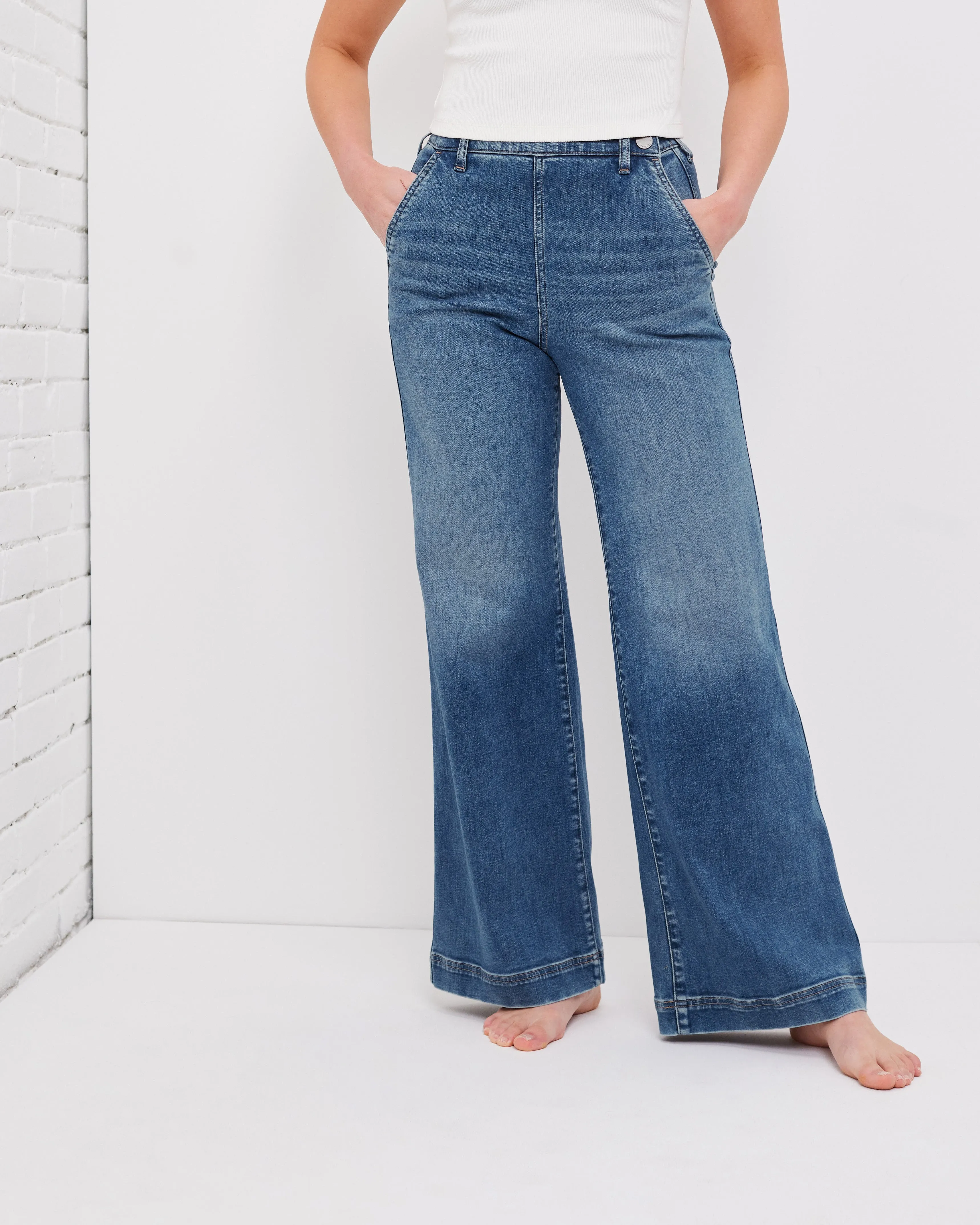 All-Day Wide-Leg Denim Trouser sold by UpWest