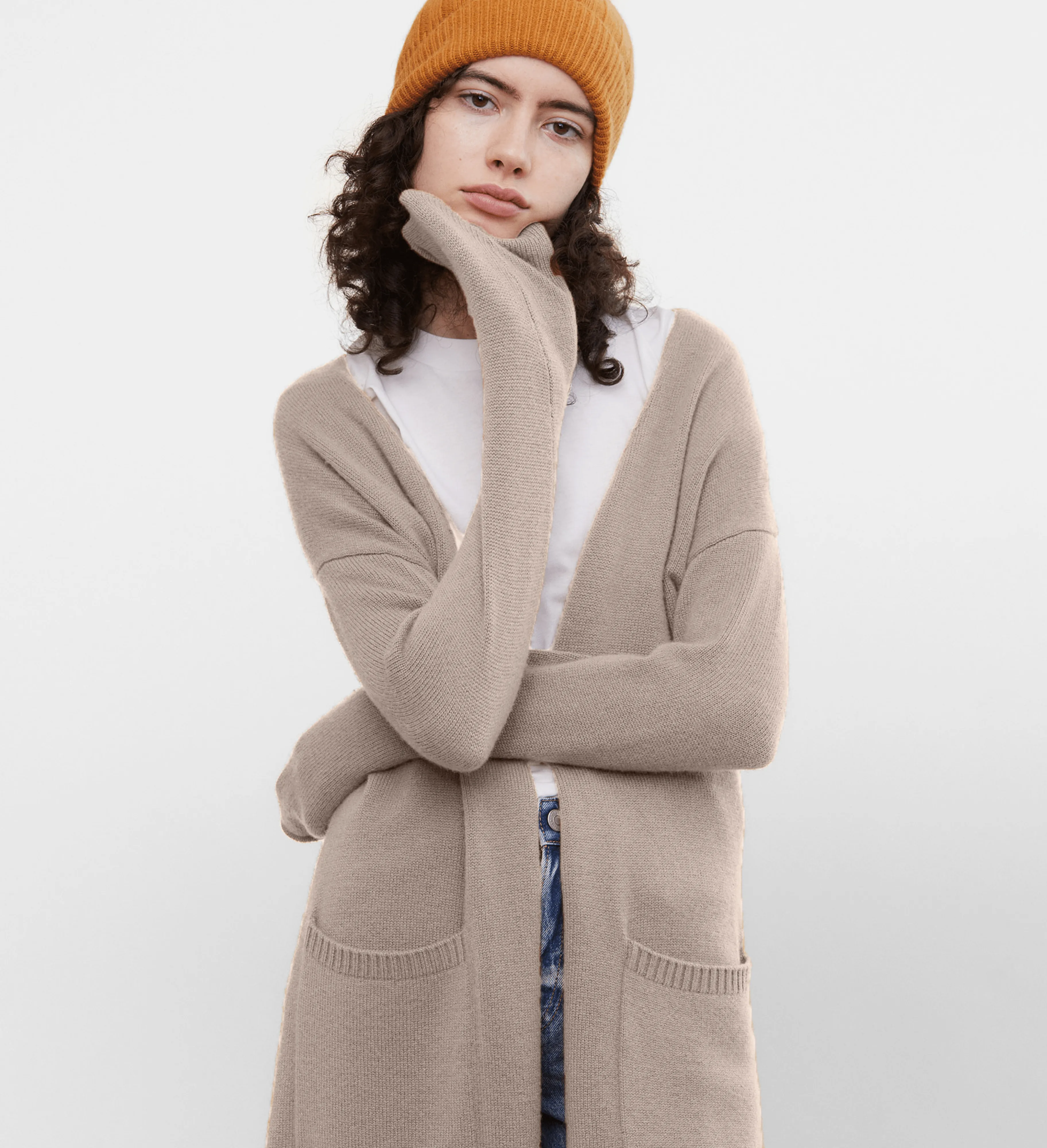 The Open Front Long Cashmere Cardigan with Pockets sold by State Cashmere