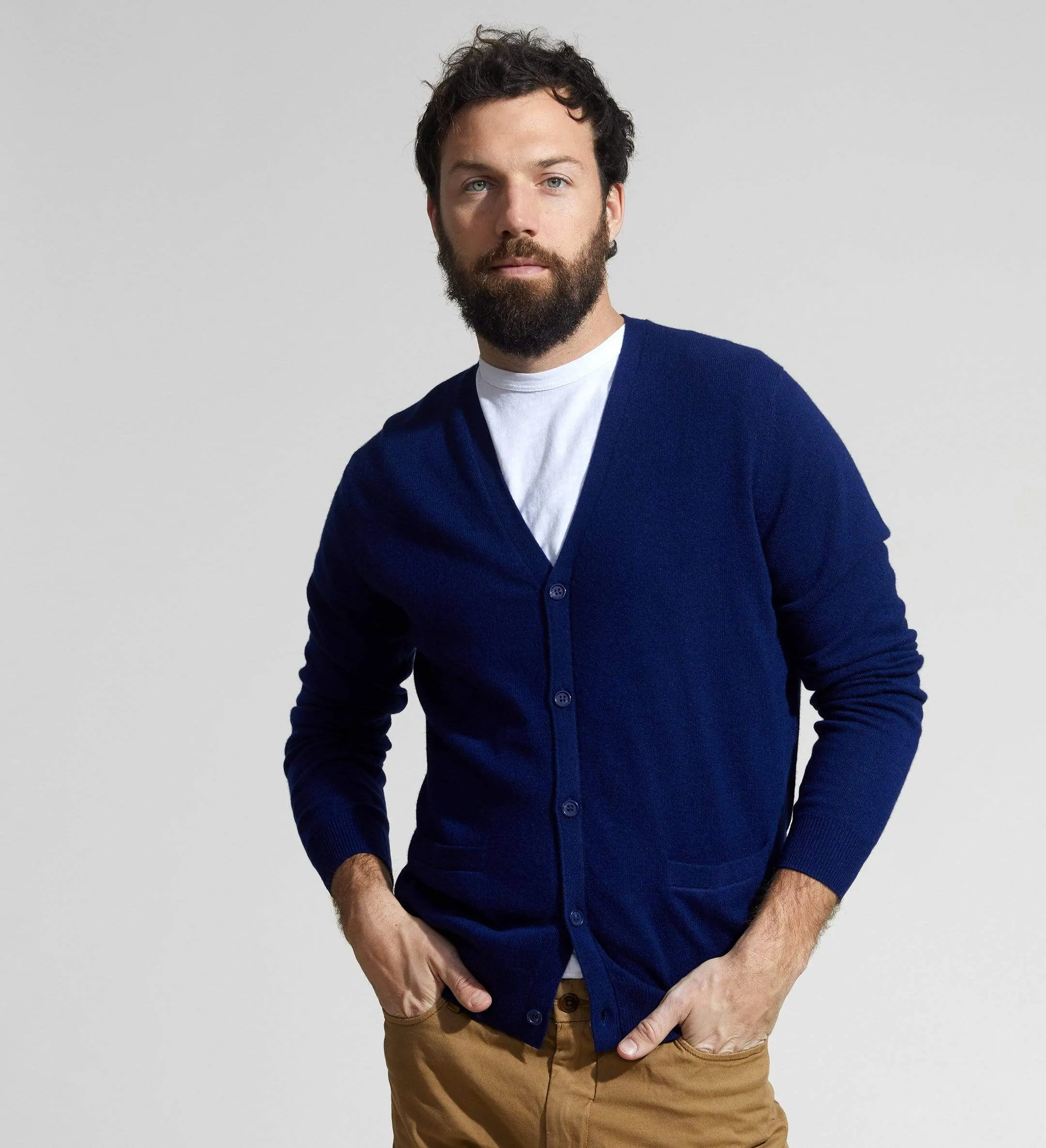 The V-Neck Button Down Cashmere Cardigan with Pockets sold by State Cashmere