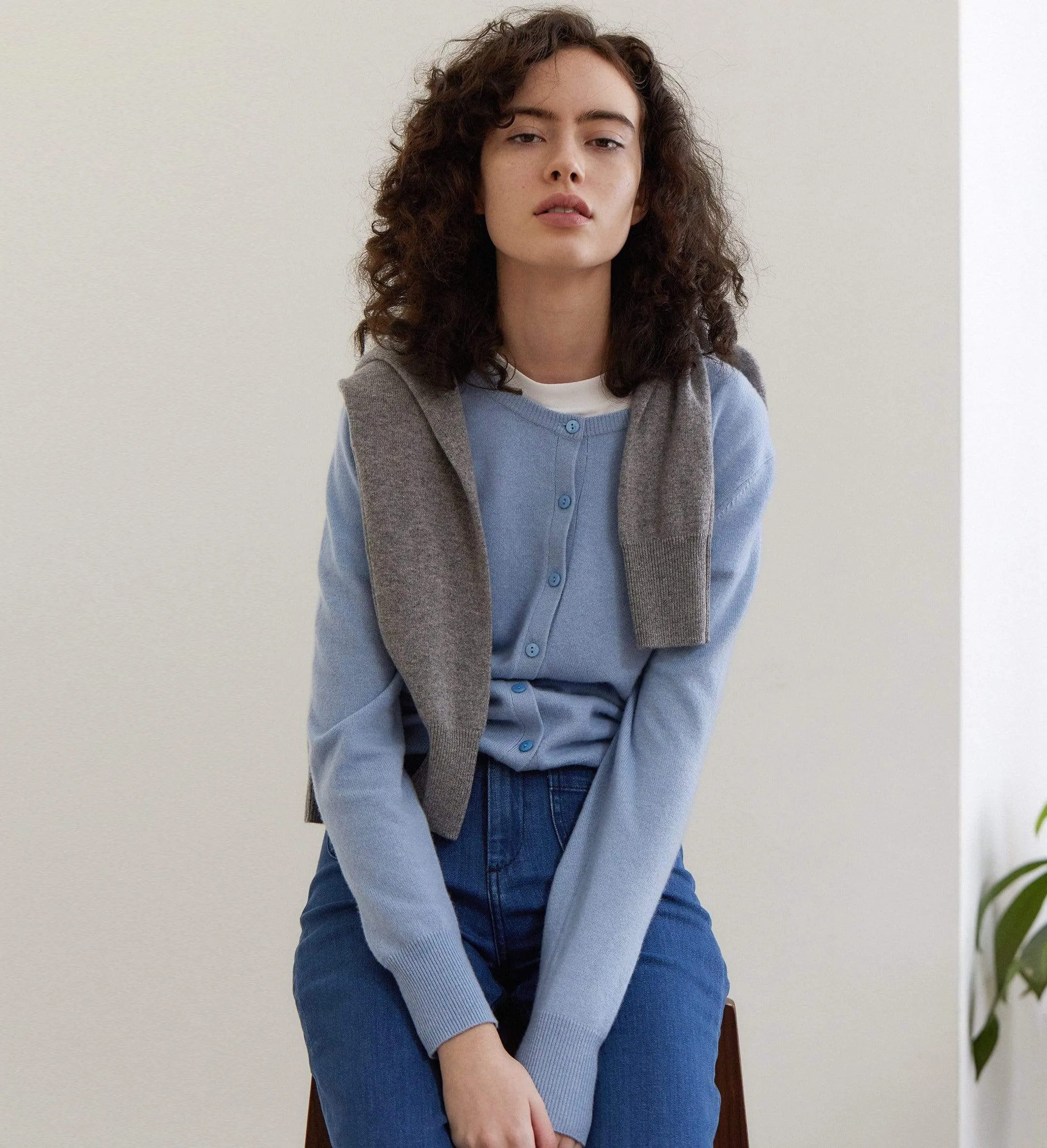 The Crewneck Button-Down Cashmere Cardigan sold by State Cashmere