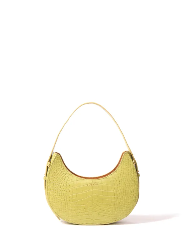 Naomi Leather Moon Bag with Croc-Embossed Pattern, Green sold by Bob Ore Blue Collection