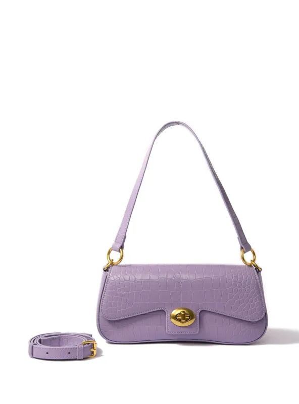 Jacqueline Leather Bag with Croc-Embossed Pattern, Purple sold by Bob Ore Blue Collection