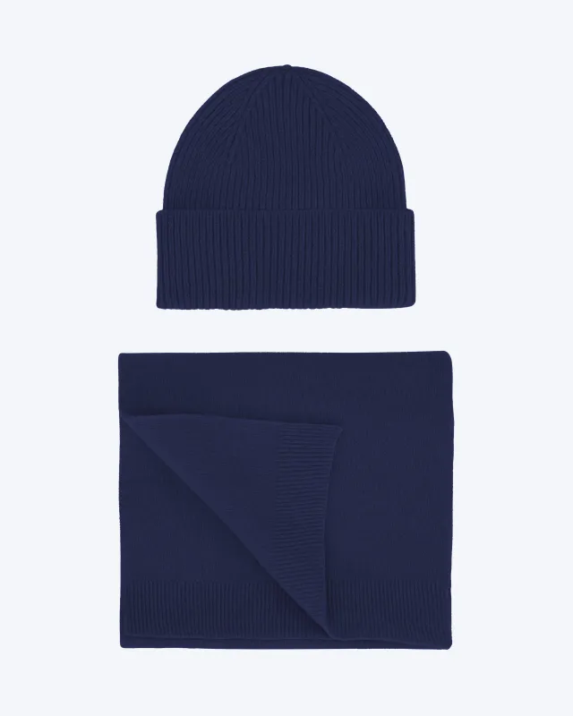 Merino Wool Beanie & Scarf - Marine Blue sold by Colorful Standard