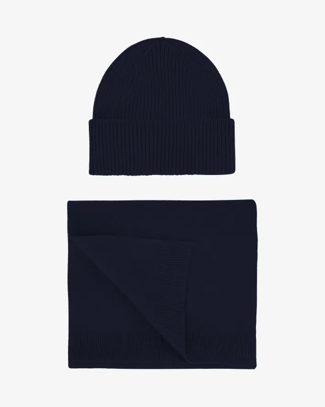 Merino Wool Beanie & Scarf - Navy Blue sold by Colorful Standard