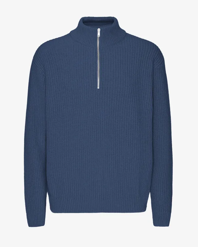 Merino Quarter Zip - Petrol Blue sold by Colorful Standard