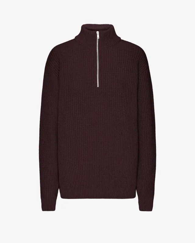 Merino Quarter Zip - Oxblood Red sold by Colorful Standard