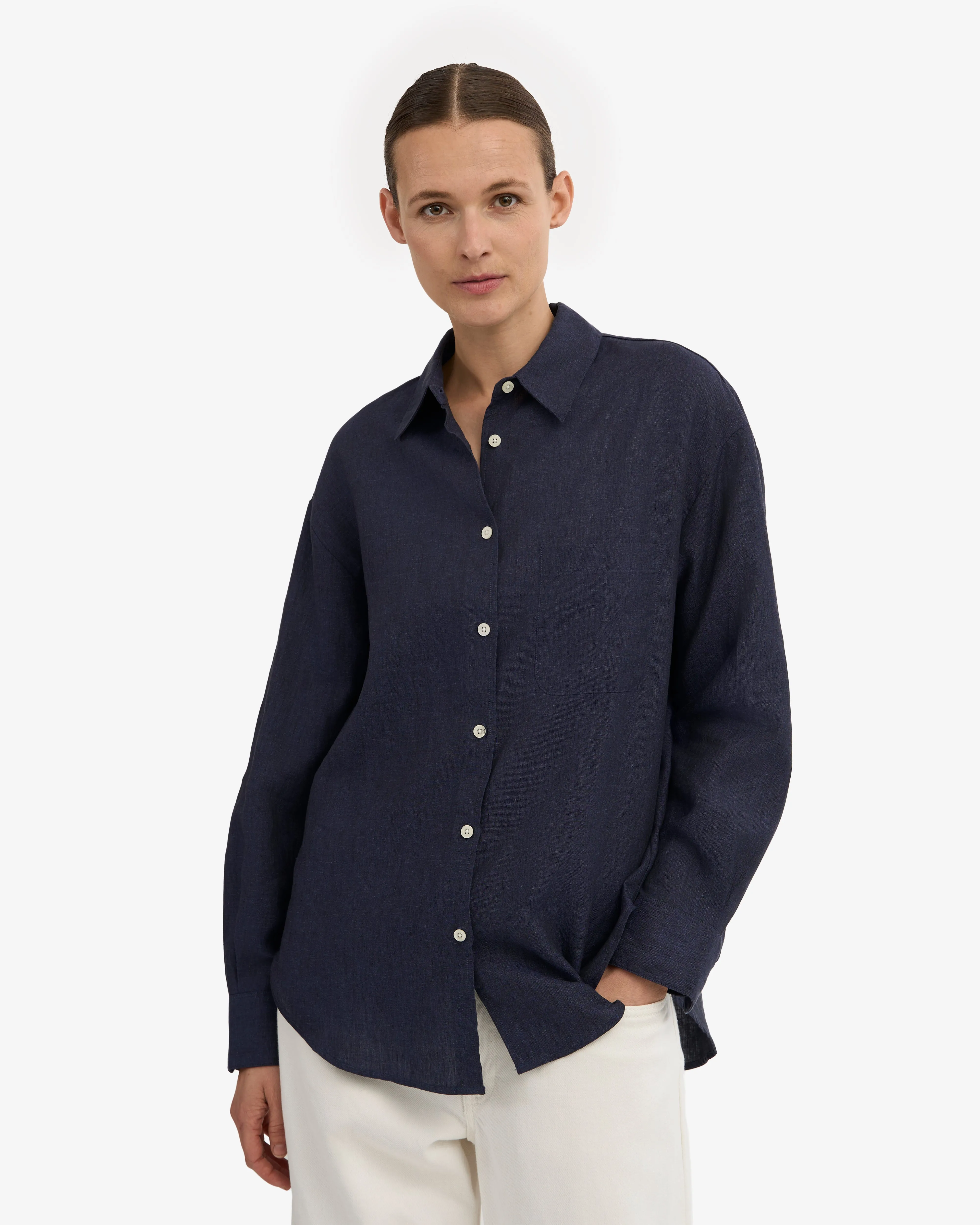 Linen Oversized Shirt - Navy Blue sold by Colorful Standard product image thumbnail 2