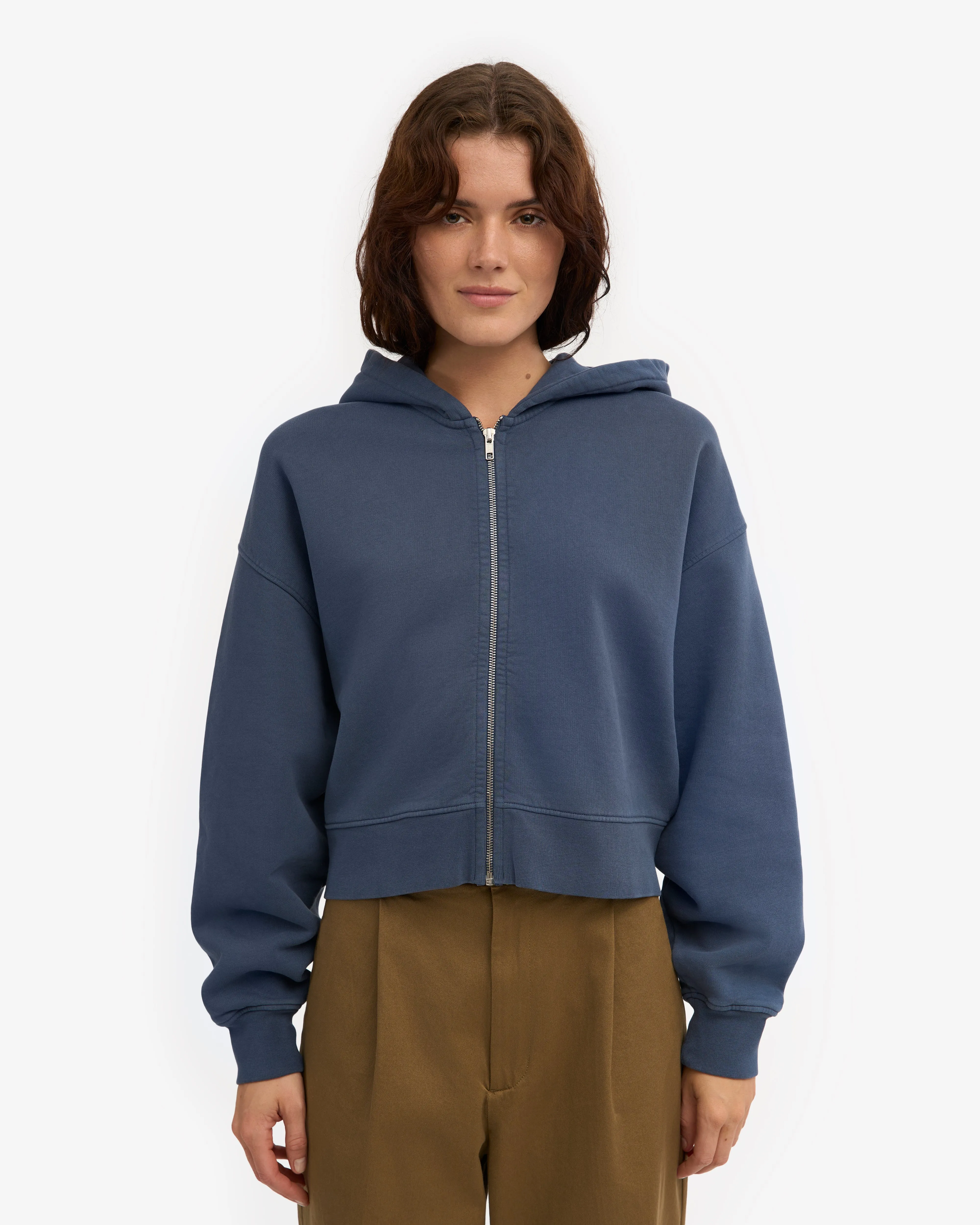 Organic Crop Zip Hood - Petrol Blue sold by Colorful Standard product image thumbnail 2