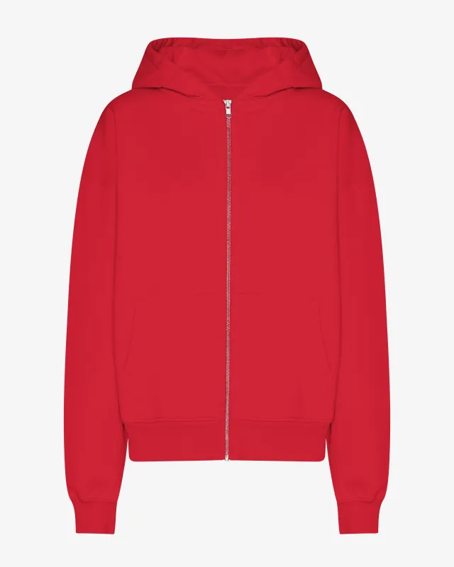 Organic Oversized Zip Hood - Scarlet Red sold by Colorful Standard