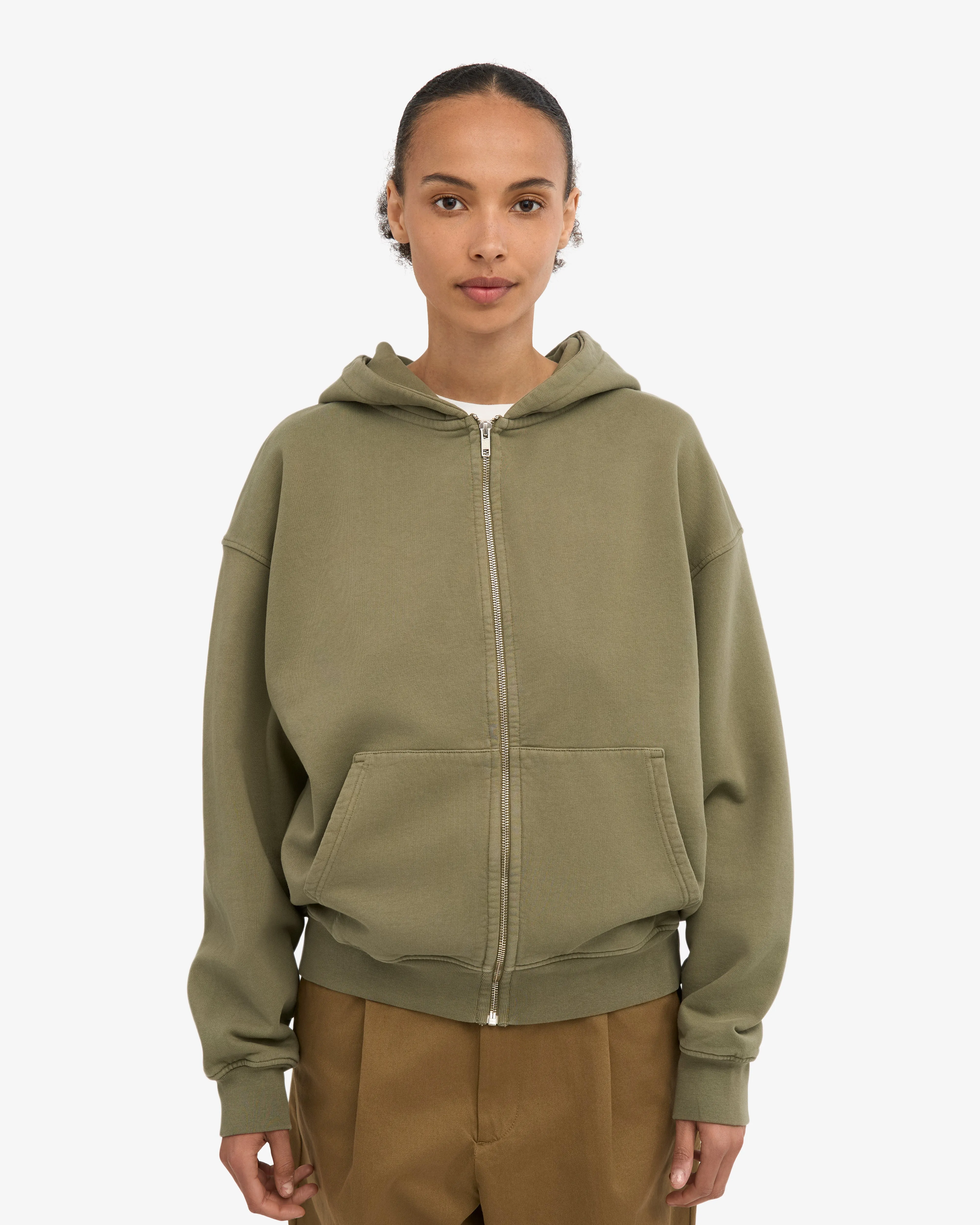 Organic Oversized Zip Hood - Dusty Olive sold by Colorful Standard product image thumbnail 2