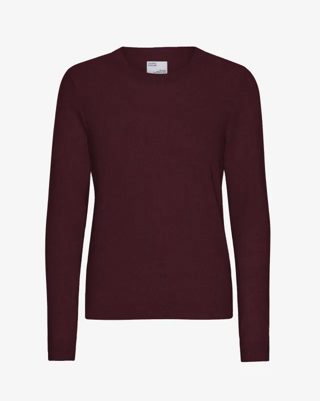 Women Light Merino Wool Crew - Oxblood Red sold by Colorful Standard