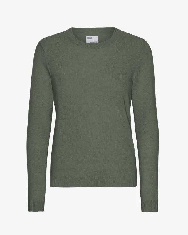 Women Light Merino Wool Crew - Dusty Olive sold by Colorful Standard