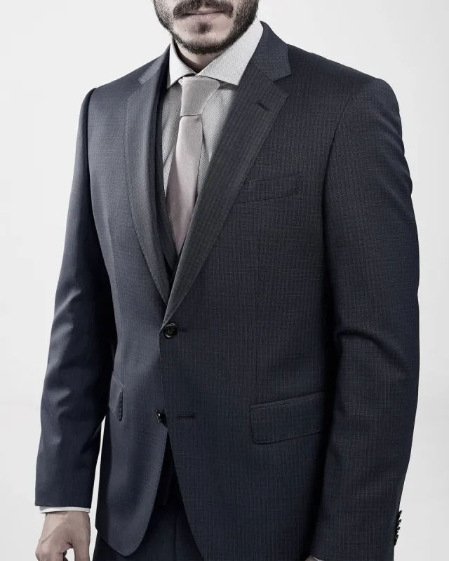 BOSS Three-Piece Slim-Fit Suit in Patterned Stretch Wool-Black 50479632-001 made by Hugo Boss
