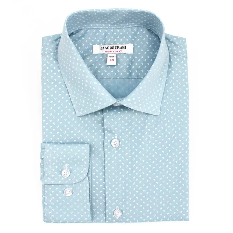 Boys' Cotton Long Sleeve Button-Down Dress Shirt in Light Blue Horseshoe Pattern sold by J&Z Couture