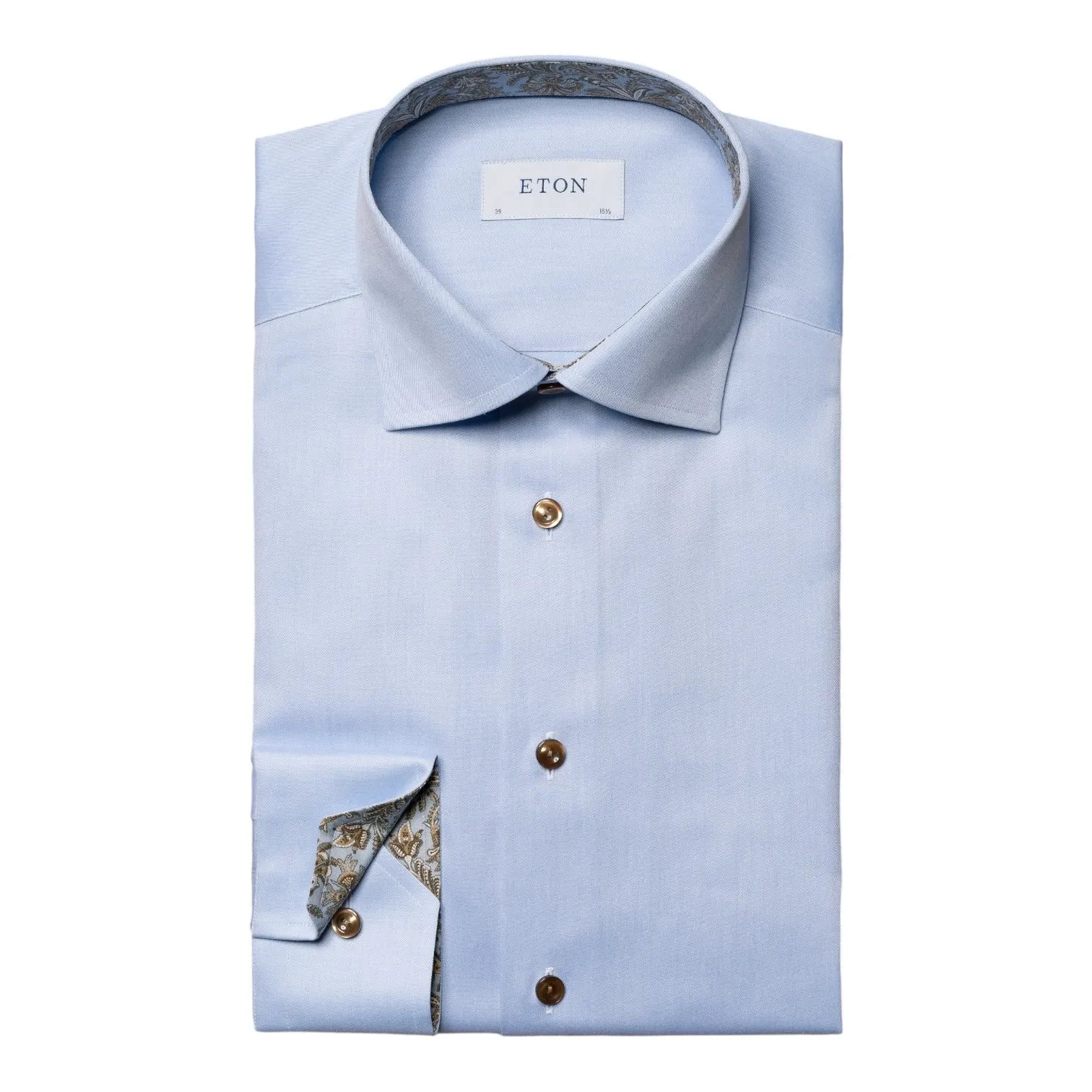 Eton Light Blue Paisley Effect Signature Twill Shirt 100010269 21 sold by J&Z Couture
