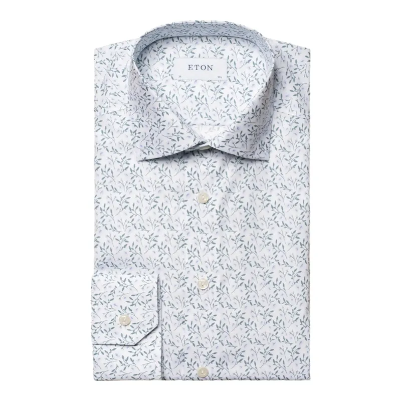 Eton Blue Floral Print Signature Poplin Shirt 100010227 25 sold by J&Z Couture