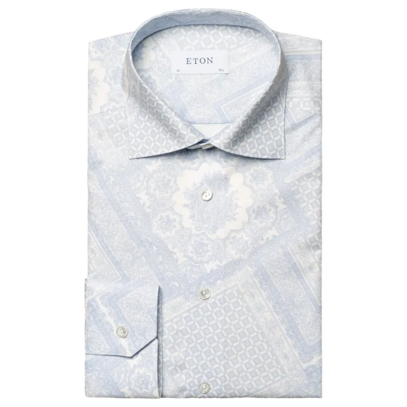 Eton Light Blue Motif Print Signature Twill Shirt In Slim Fit 100010261 21 sold by J&Z Couture