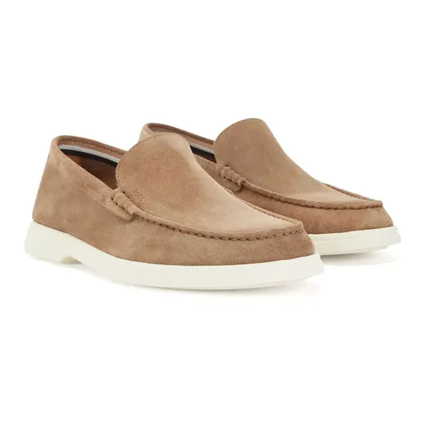 BOSS Men's Suede Moccasins with Embossed Logo in Beige 50471122-268 sold by J&Z Couture