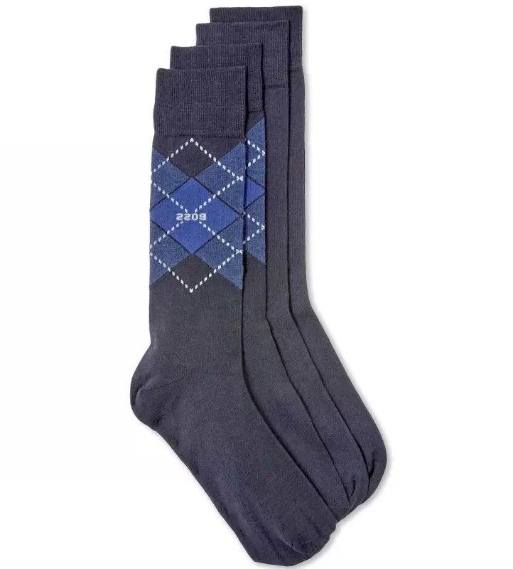 BOSS Two-Pack of Regular Length Socks in a Cotton Blend - Blue  50478352-403 sold by J&Z Couture