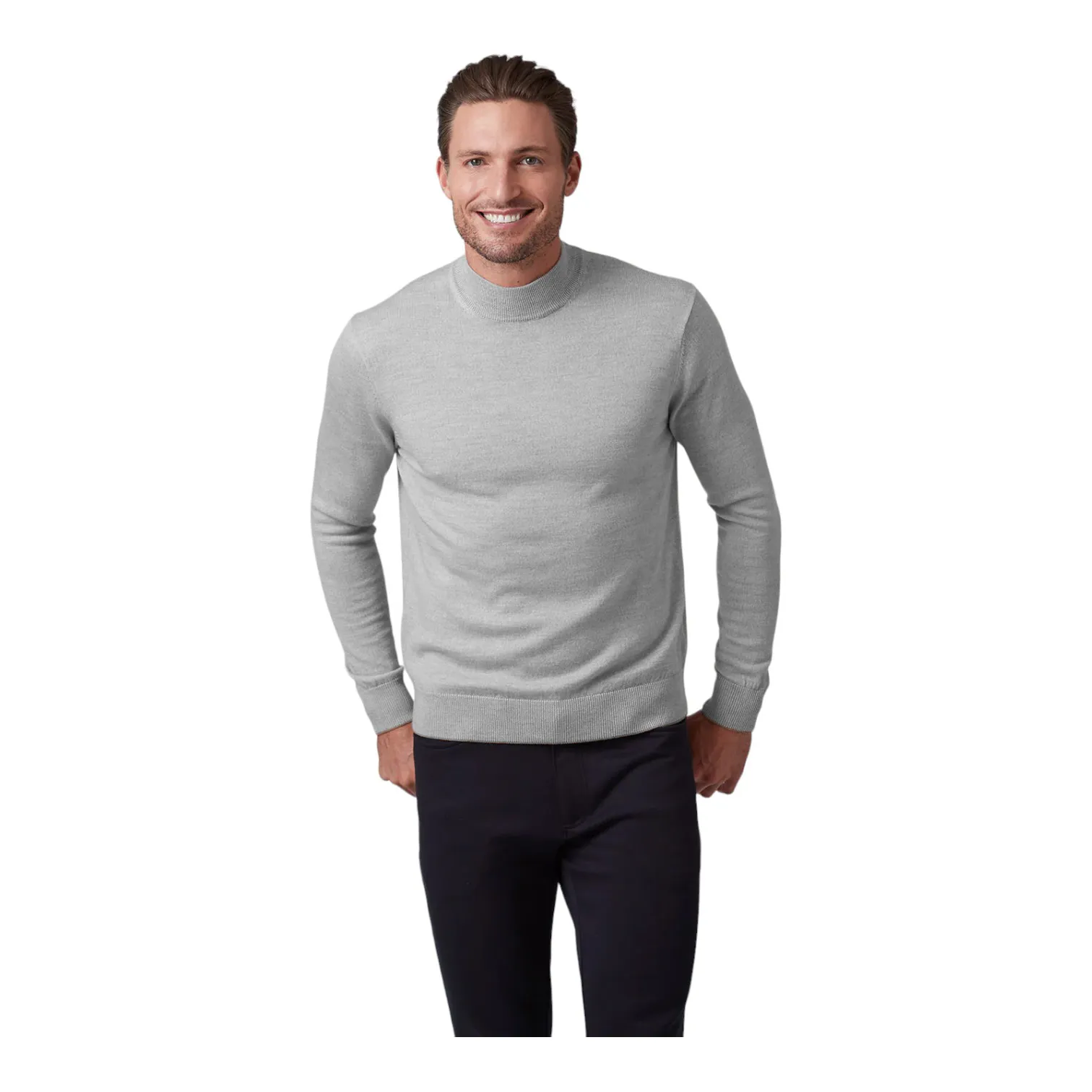 Raffi Classic Men's Mock Neck Sweater in 100% Merino Wool HWC19398 Platinum sold by J&Z Couture product image thumbnail 3