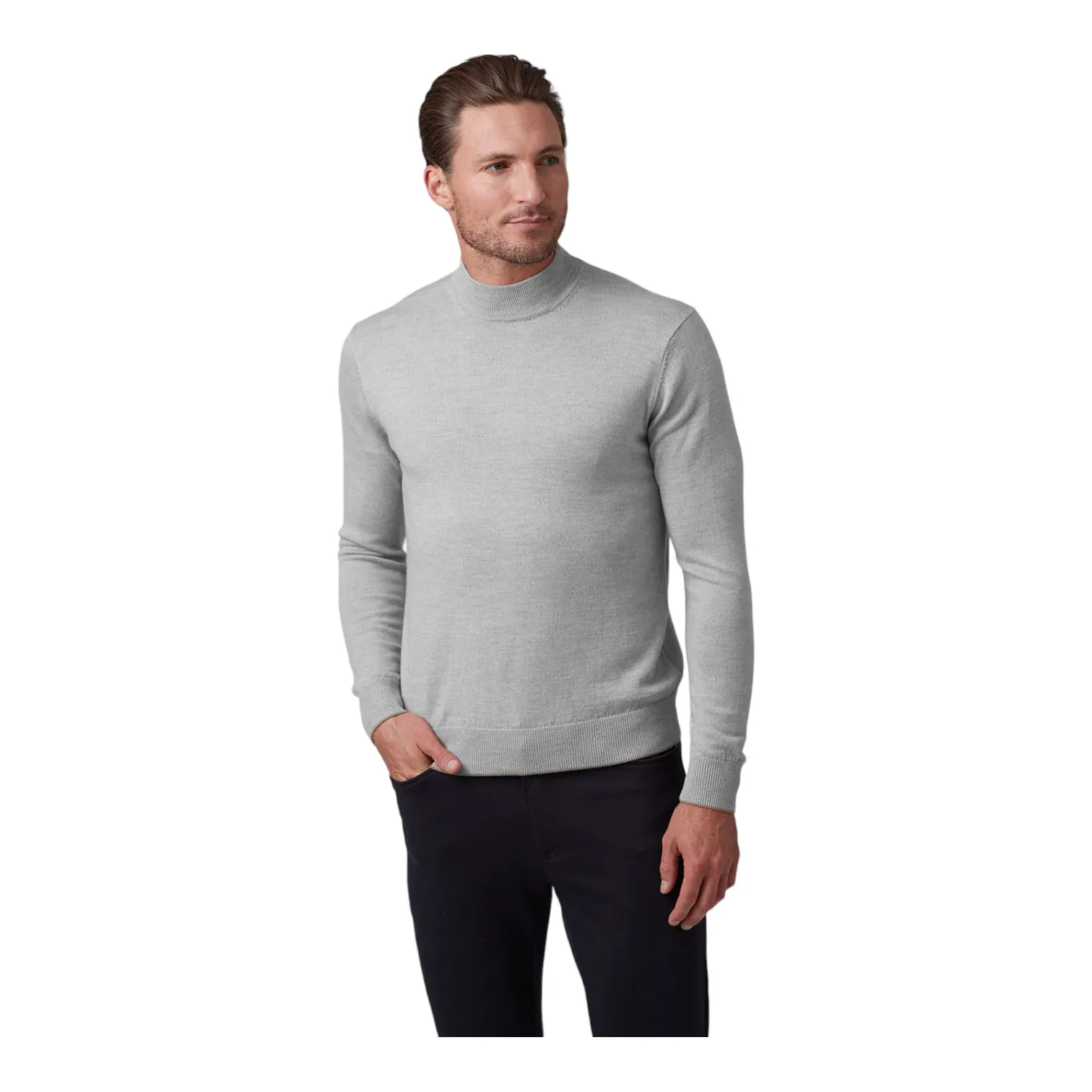 Raffi Classic Men's Mock Neck Sweater in 100% Merino Wool HWC19398 Platinum sold by J&Z Couture product image thumbnail 2
