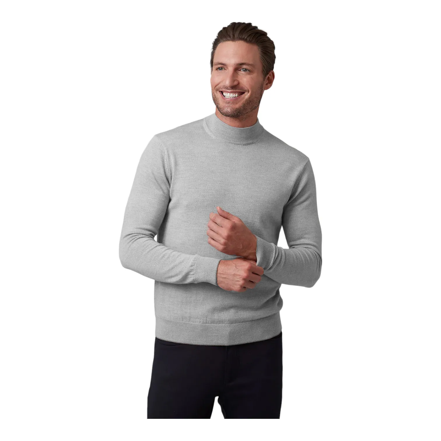 Raffi Classic Men's Mock Neck Sweater in 100% Merino Wool HWC19398 Platinum sold by J&Z Couture