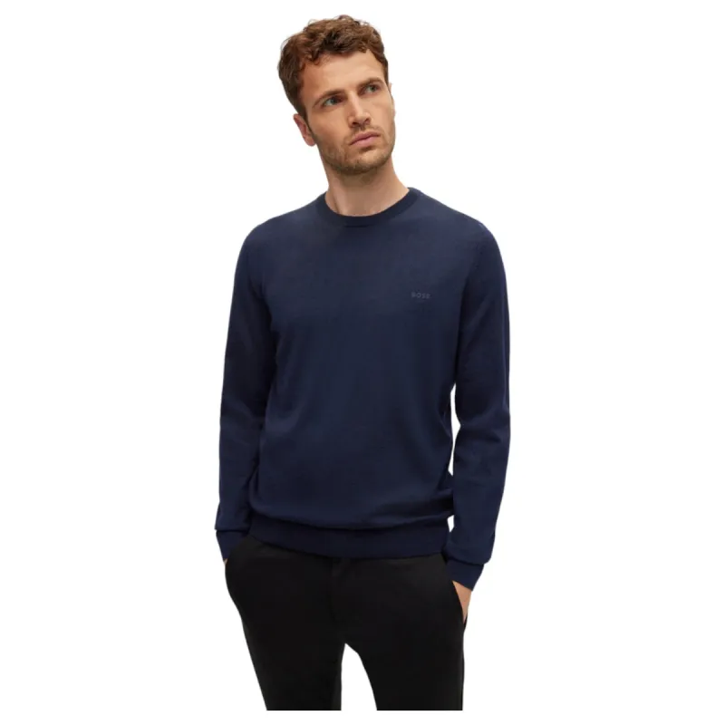 BOSS - PACELLO Dark Blue V-Neck Cotton Sweater  50506042 404 made by Hugo Boss