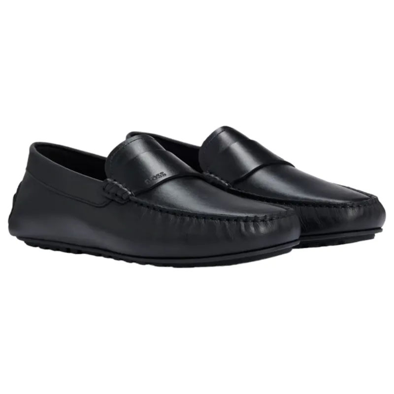 Boss Nappa-Leather Driver Moccasins With Embossed Logo  50511703-001 sold by J&Z Couture