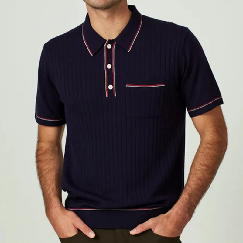 Men's Enzo Striped Sweater Polo SWM-8708 Navy sold by J&Z Couture