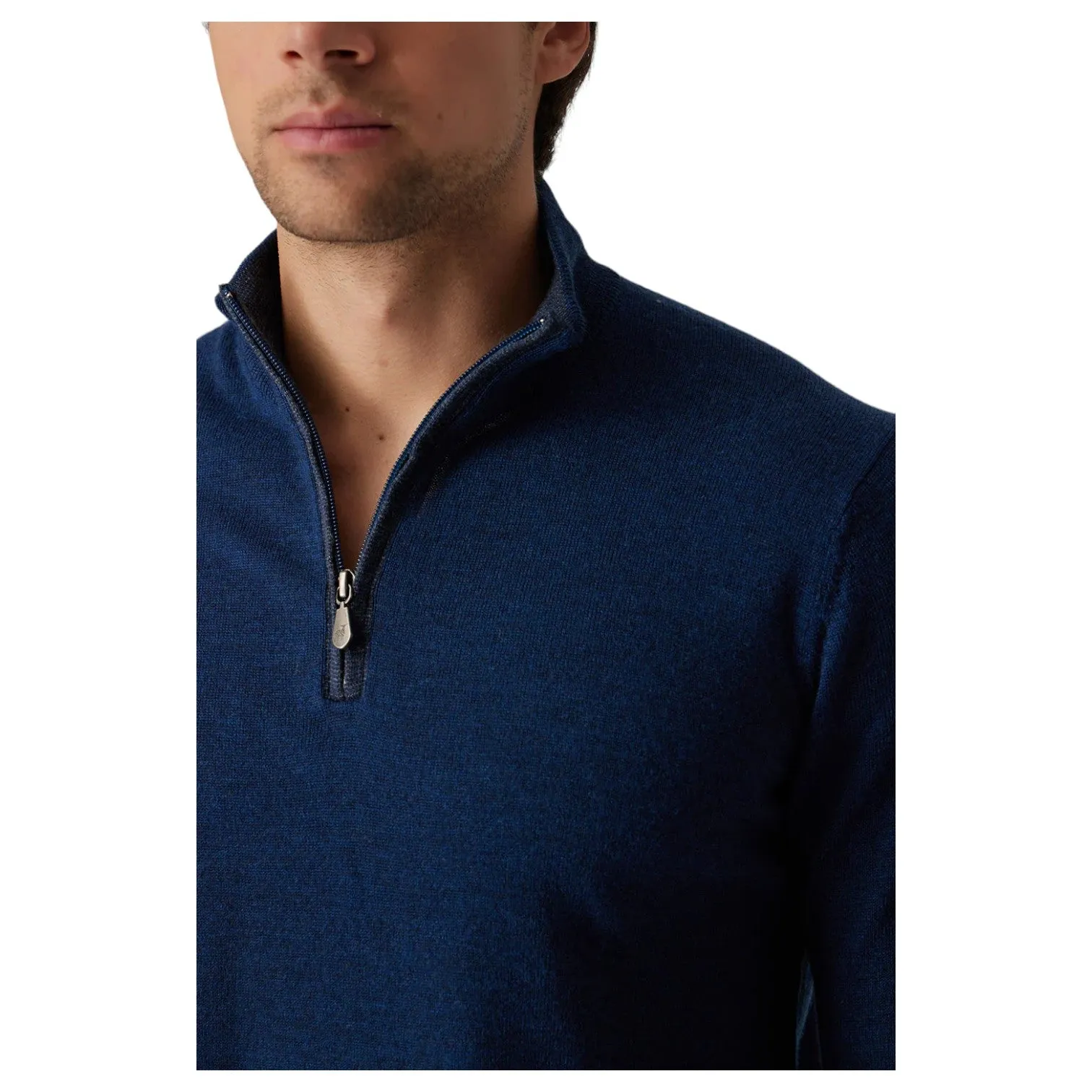 Raffi Mock Neck Quarter Zip Sweater in 100% Merino Wool HWC19398-Z Twilight sold by J&Z Couture product image thumbnail 3