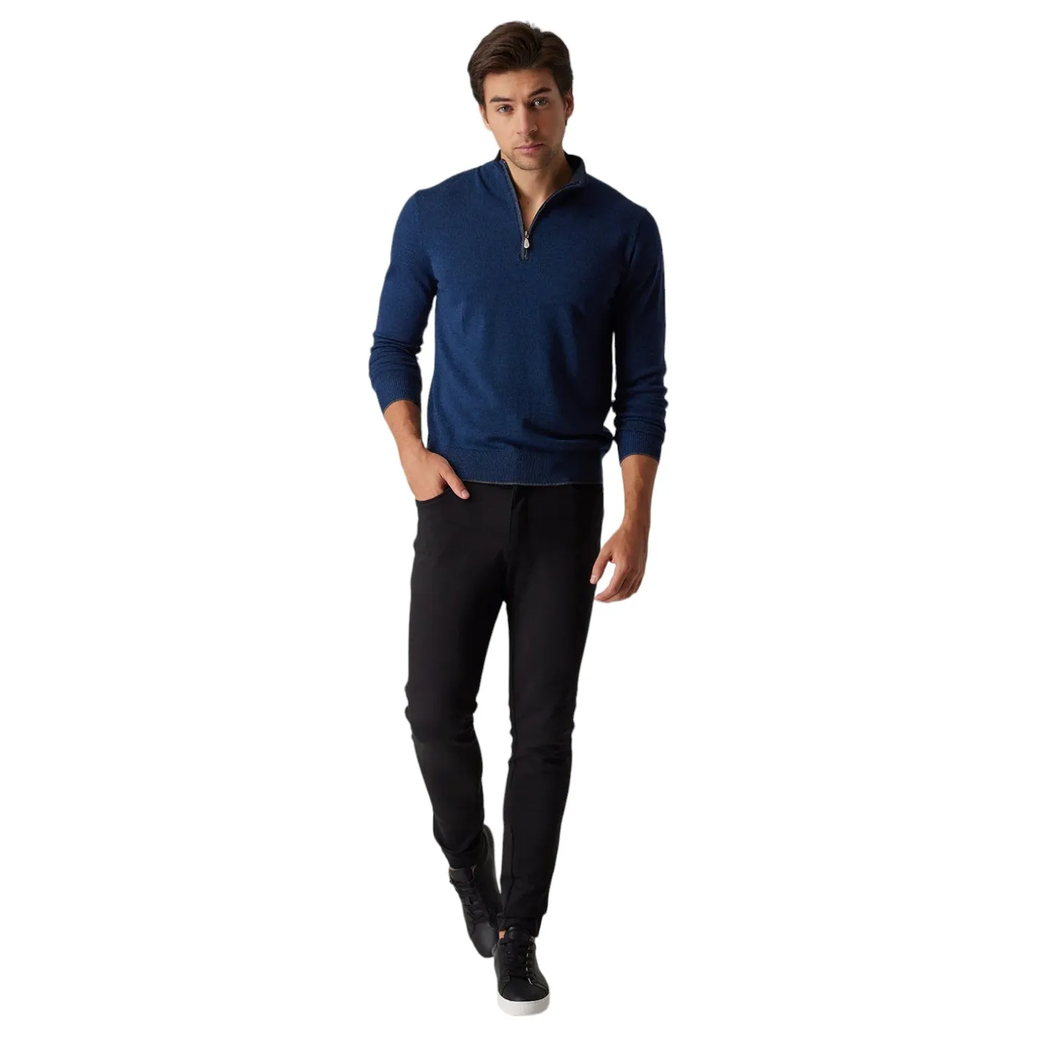 Raffi Mock Neck Quarter Zip Sweater in 100% Merino Wool HWC19398-Z Twilight sold by J&Z Couture