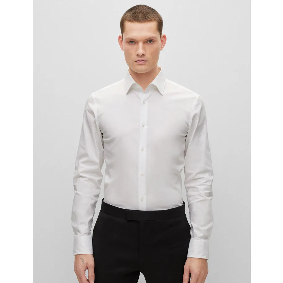 BOSS Men's Slim-Fit Shirt in Easy-Iron Stretch-Cotton Poplin in White 50469345-100 sold by J&Z Couture product image thumbnail 3