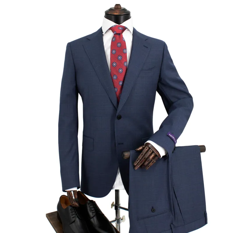 Bartorelli Italian-Made 100% Wool 2-Piece Blue Windowpane Suit sold by J&Z Couture