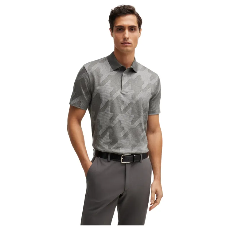 Boss C-Penrose 45  Mercerized-Cotton Slim-Fit Polo Shirt With Houndstooth Jacquard  50518875 041 sold by J&Z Couture