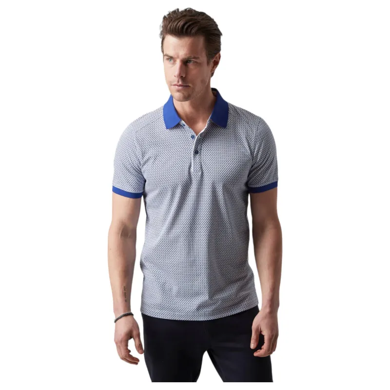 Raffi The Thad Polo Shirt With Fish Print In Blue Pattern RW24036 Blue sold by J&Z Couture
