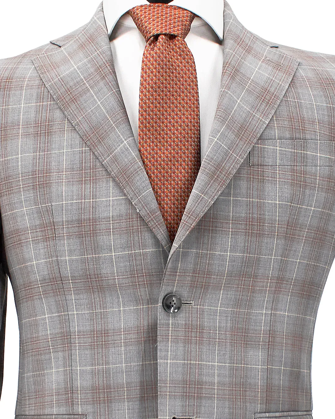 Windowpane Stretch Suit in Gray & Orange sold by J&Z Couture product image thumbnail 4