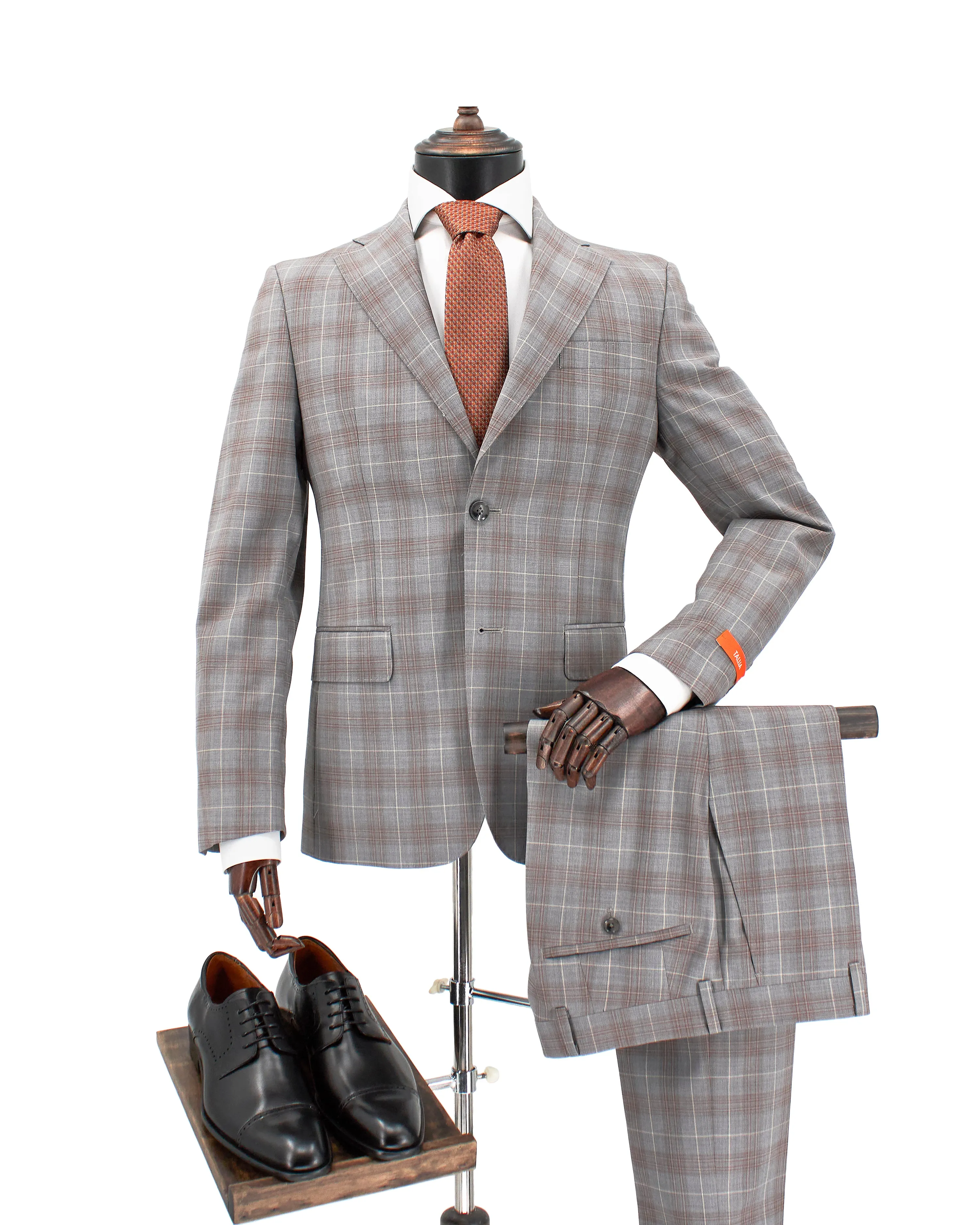 Windowpane Stretch Suit in Gray & Orange sold by J&Z Couture product image thumbnail 3