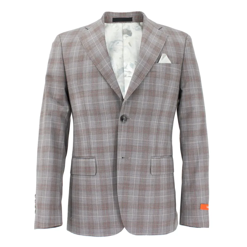 Windowpane Stretch Suit in Gray & Orange sold by J&Z Couture