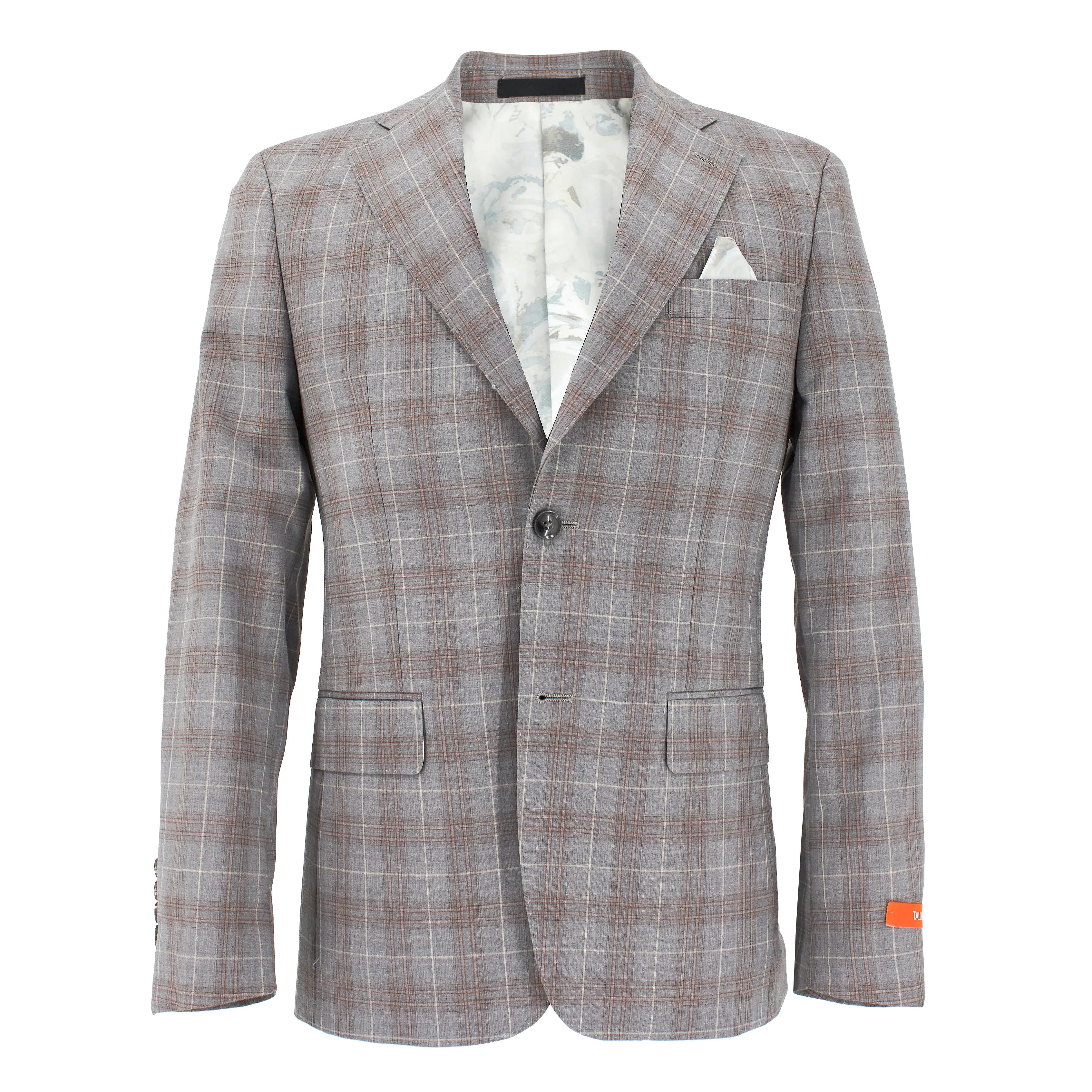 Windowpane Stretch Suit in Gray & Orange sold by J&Z Couture