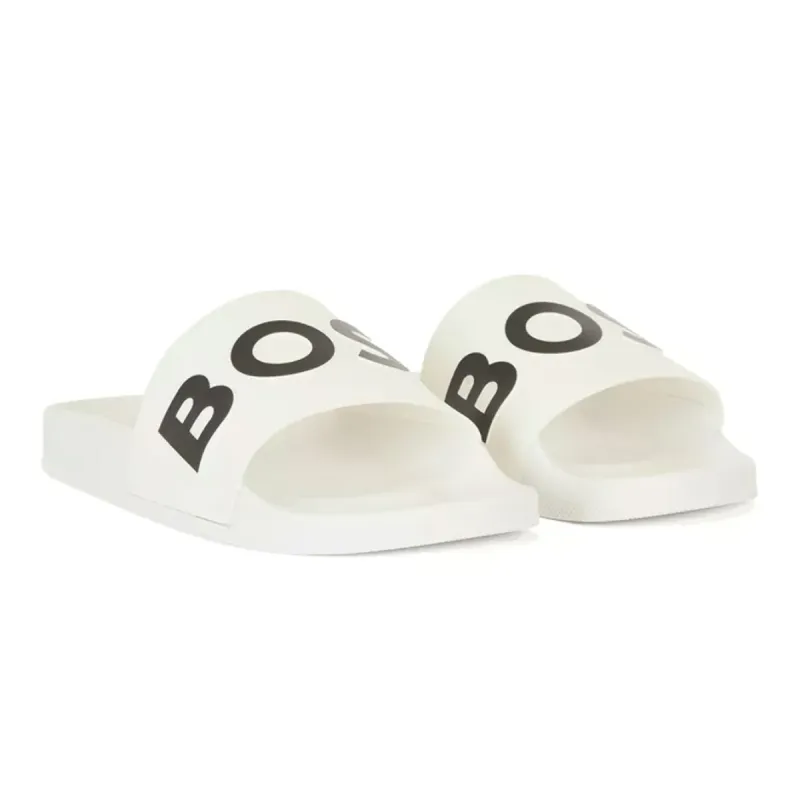 BOSS Men's Slides in White  50425152-100 sold by J&Z Couture