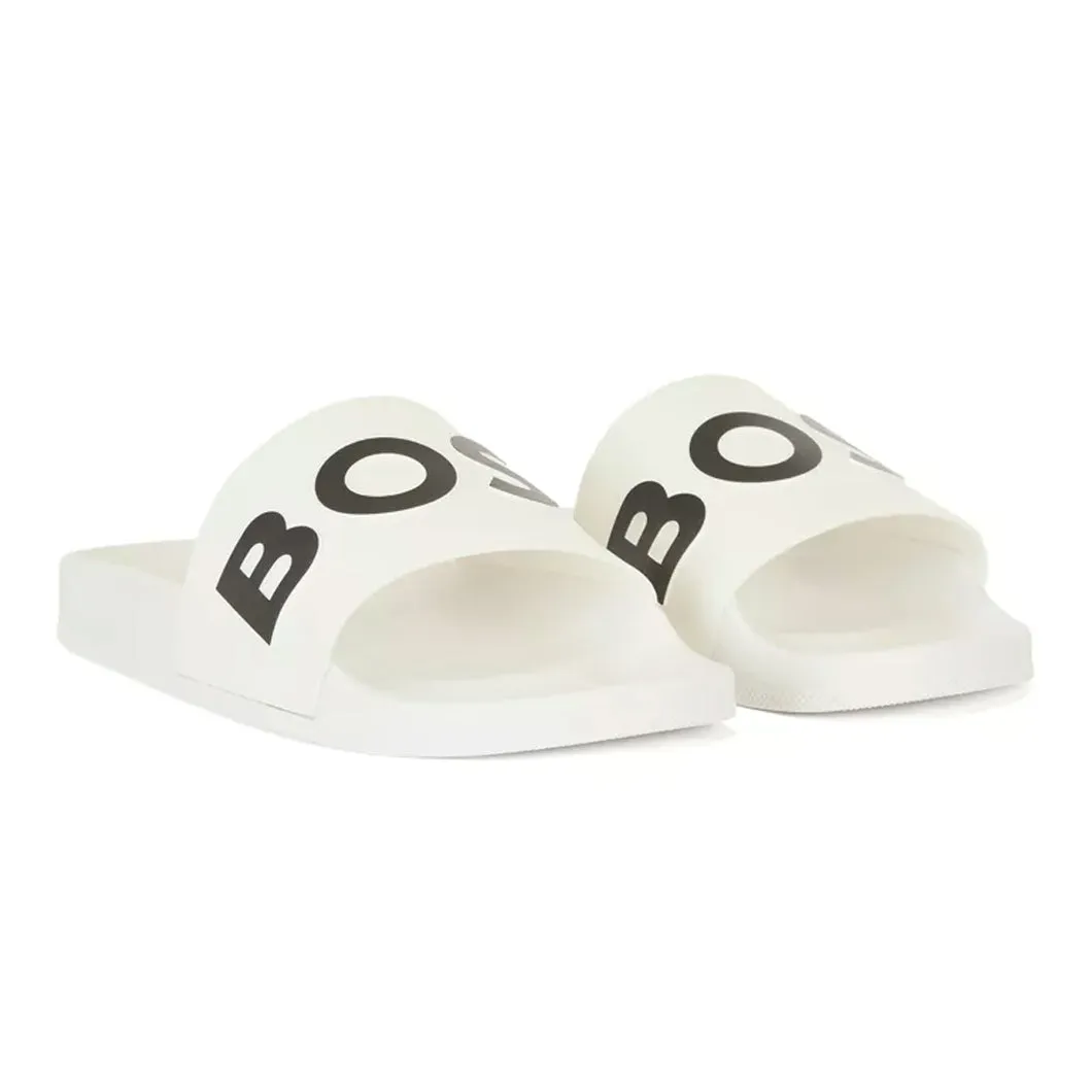 BOSS Men's Slides in White 50425152-100 sold by J&Z Couture