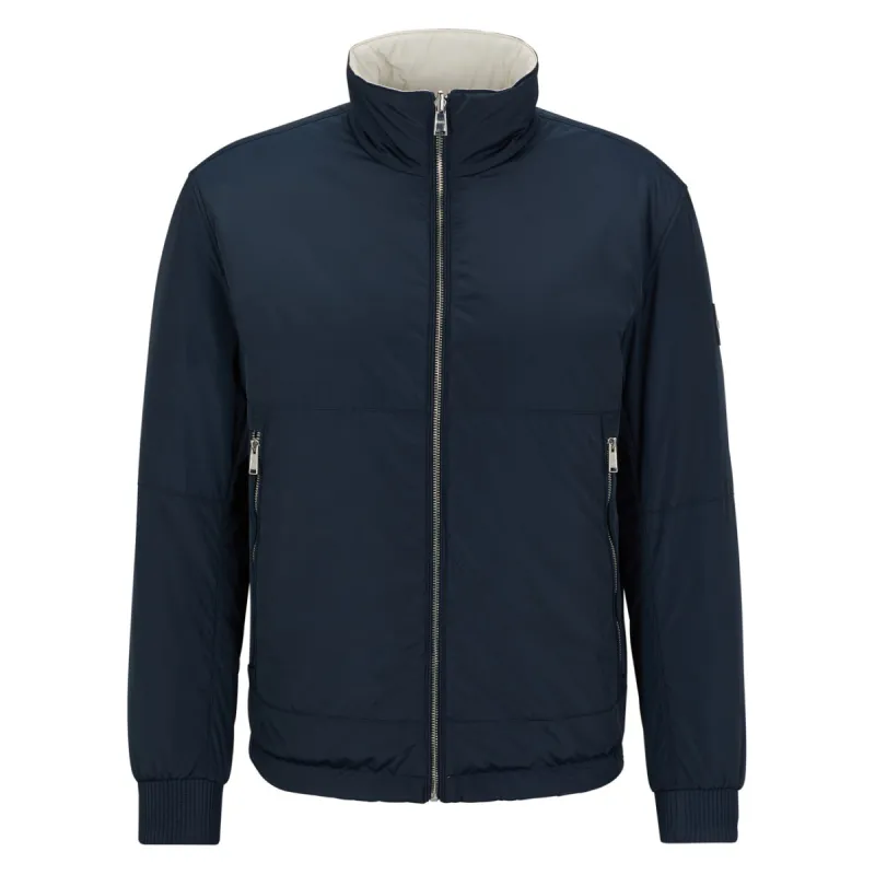 BOSS Men's Water-Repellent Reversible Jacket with Logo Badge in Dark Blue & White  50481127-012 made by Hugo Boss
