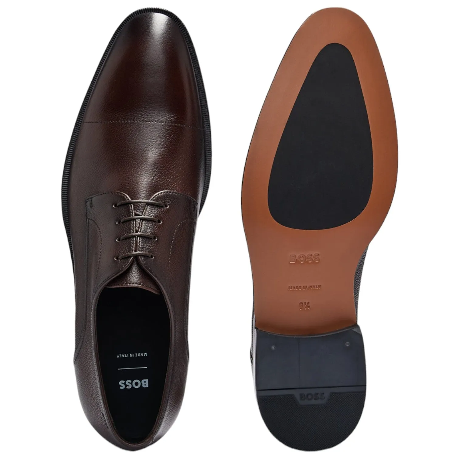 BOSS Dark Brown Grained Leather Derby Shoes with Cap Toe 50500338-203 sold by J&Z Couture product image thumbnail 4