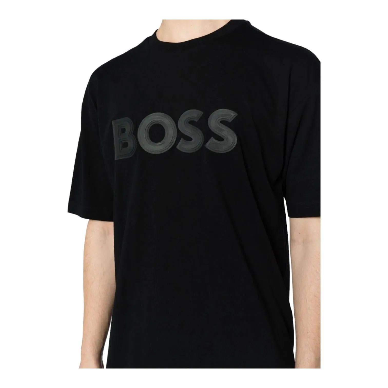 BOSS Logo-Print Cotton T-Shirt In Black 50501232-001 sold by J&Z Couture product image thumbnail 4