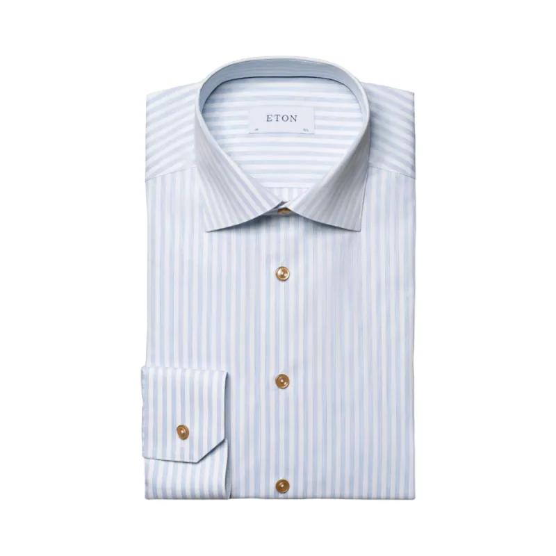 Eton Light Blue Striped Fine Piqué Slim Shirt 100010293 01 sold by J&Z Couture