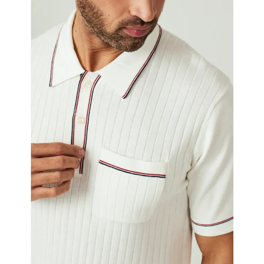 Men's Enzo Striped Sweater Polo SWM-8708 White sold by J&Z Couture product image thumbnail 3