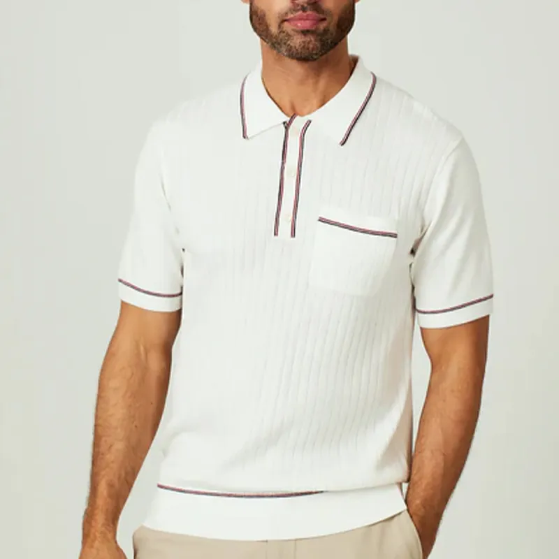 Men's Enzo Striped Sweater Polo SWM-8708 White sold by J&Z Couture