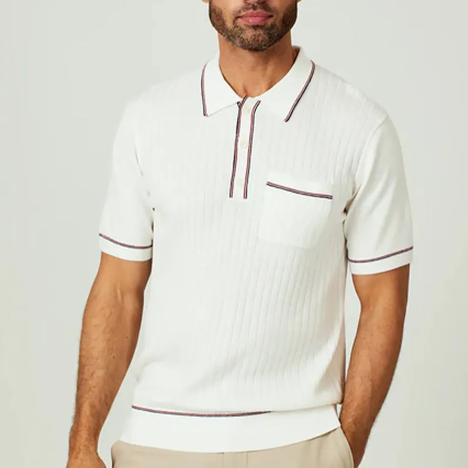 Men's Enzo Striped Sweater Polo SWM-8708 White sold by J&Z Couture