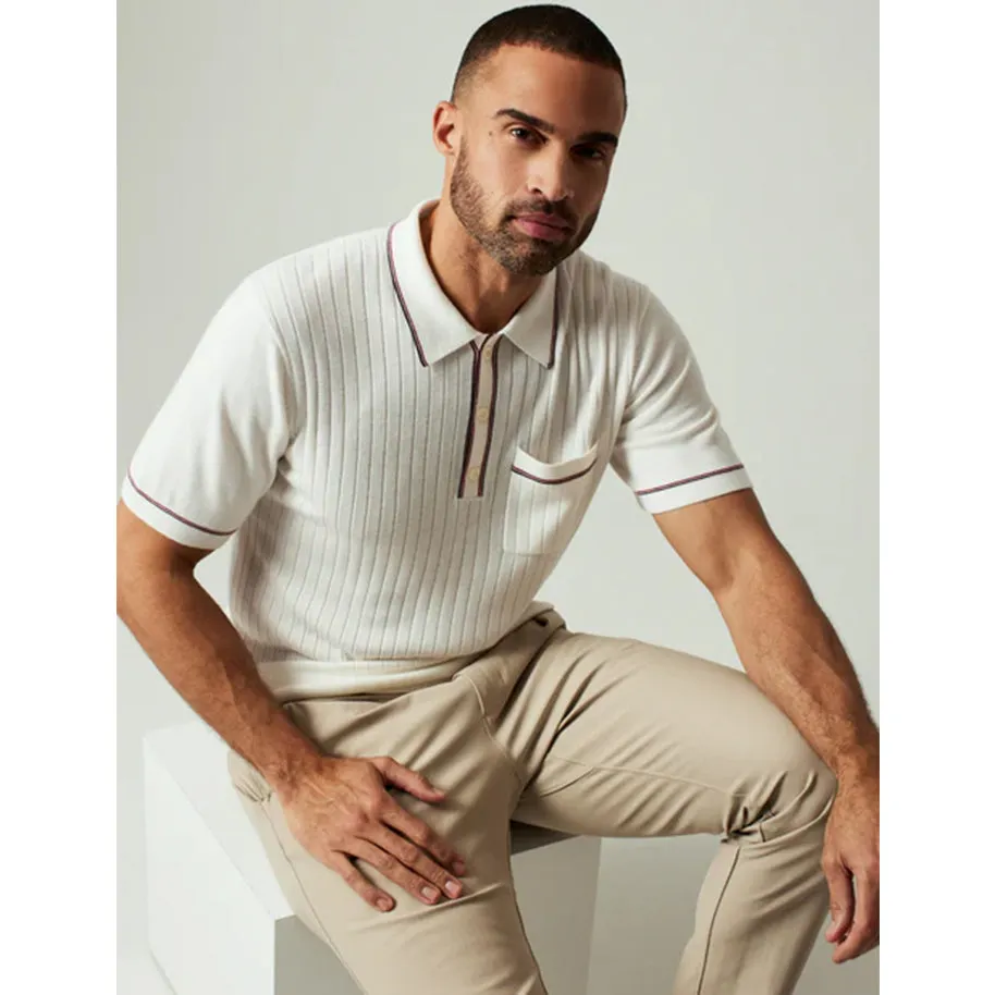 Men's Enzo Striped Sweater Polo SWM-8708 White sold by J&Z Couture product image thumbnail 2